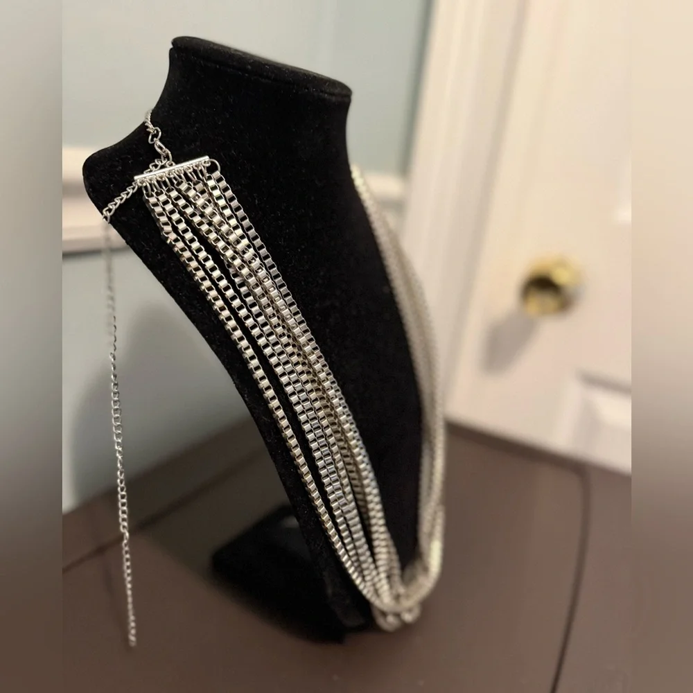 Vintage Silver Toned 8 Strand Waterfall Box link chain in Great Condition